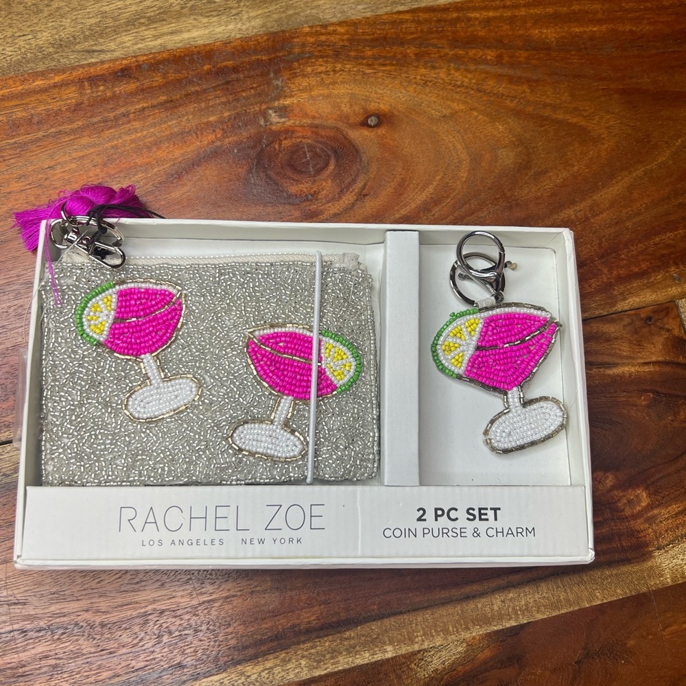 Rachel Zoe Pink Cocktail Coin‎ Purse and Charm Set